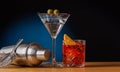 Cocktail allure: Drinks beautifully arranged on a bar table Royalty Free Stock Photo