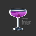 Cocktail Aviation Maraschino liqueur lemon cherry vector illustration