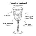 Cocktail Aviation recipe vector, low-alcohol drink sketch