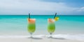 cocktail on the background of a beautiful sunset, beach, blue sea and sky summer vacation vacation concept Generative AI Royalty Free Stock Photo