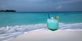 cocktail on the background of a beautiful sunset, beach, blue sea and sky summer vacation vacation concept Generative AI Royalty Free Stock Photo