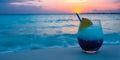 cocktail on the background of a beautiful sunset, beach, blue sea and sky summer vacation vacation concept Generative AI Royalty Free Stock Photo