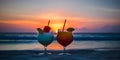 cocktail on the background of a beautiful sunset, beach, blue sea and sky summer vacation vacation concept Generative AI Royalty Free Stock Photo