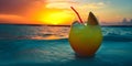 cocktail on the background of a beautiful sunset, beach, blue sea and sky summer vacation vacation concept Generative AI Royalty Free Stock Photo