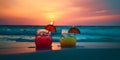 cocktail on the background of a beautiful sunset, beach, blue sea and sky summer vacation vacation concept Generative AI Royalty Free Stock Photo