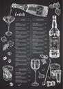 Cocktail bar menu design template set in retro style Isolated on on black chalckboard background. Hand drawn glass and Royalty Free Stock Photo