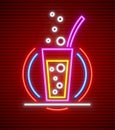 Cocktail bar neon sign glass with drink Royalty Free Stock Photo