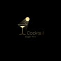 Cocktail club night bar logo concept.Moon light streams in cocktail glass with glowing sparkles,exclusive logotype