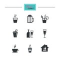 Cocktail, beer icons. Coffee and tea drinks.