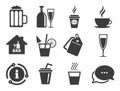 Cocktail, beer icons. Coffee and tea drinks. Vector