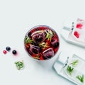 Cocktail of berries frozen in ice cubes raspberries, blackberries , red and black currants . Royalty Free Stock Photo