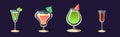 Cocktail and Beverage Poured in Glass as Alcohol Drink Vector Set Royalty Free Stock Photo
