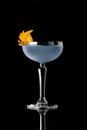 Cocktail on black background menu layout restaurant bar vodka wiskey tonic orange blue agent 007 gin studio Royalty Free Stock Photo