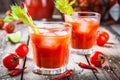 Cocktail Bloody Mary with ice in glasses