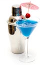 Cocktail with blue curacao & shaker