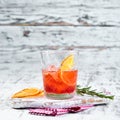 Cocktail Bulvardye. Whiskey and Orange Liquor. Alcoholic cocktail in a glass. On a wooden background. Royalty Free Stock Photo