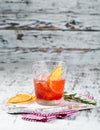 Cocktail Bulvardye. Whiskey and Orange Liquor. Alcoholic cocktail in a glass. On a wooden background. Royalty Free Stock Photo