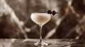 Cocktail with cherry on the background of a dark forest. Royalty Free Stock Photo