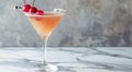 cocktail with cherry. Cold cocktail with a cherry in martini glass. Cold alcoholic cocktail. Cocktail drink. Cherry martini. Royalty Free Stock Photo