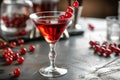 cocktail with cherry. Cold cocktail with a cherry in martini glass. Cold alcoholic cocktail. Cocktail drink. Cherry martini. Royalty Free Stock Photo