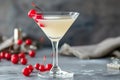 cocktail with cherry. Cold cocktail with a cherry in martini glass. Cold alcoholic cocktail. Cocktail drink. Cherry martini. Royalty Free Stock Photo