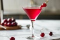 cocktail with cherry. Cold cocktail with a cherry in martini glass. Cold alcoholic cocktail. Cocktail drink. Cherry martini. Royalty Free Stock Photo