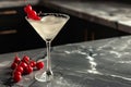 cocktail with cherry. Cold cocktail with a cherry in martini glass. Cold alcoholic cocktail. Cocktail drink. Cherry martini. Royalty Free Stock Photo