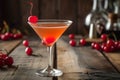 cocktail with cherry. Cold cocktail with a cherry in martini glass. Cold alcoholic cocktail. Cocktail drink. Cherry martini. Royalty Free Stock Photo