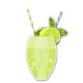 Cocktail citrus background. Glass of drink with tubule. Illustration of bubble tea or milkshake isolated