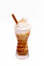 Cocktail coffee with whipped cream and cinnamon on a white back Royalty Free Stock Photo