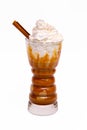 Cocktail coffee with whipped cream and cinnamon on a white backg Royalty Free Stock Photo