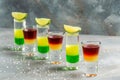 Cocktail Collection layered shots. Mexican alcoholic cocktail drinks shot Royalty Free Stock Photo