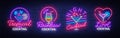 Cocktail collection logos in neon style. Collection of neon signs, Design template on the theme of drinks, alcoholic