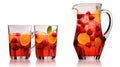 Two glasses of sangria with fruit, isolated on a white background. Royalty Free Stock Photo