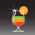 Cocktail colorful with orange isolated on black background