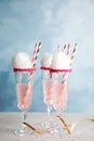 Cocktail with cotton candy in glasses Royalty Free Stock Photo