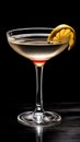 Cocktail with in a Coupe Glass with Genever Maraschino Liquer Lemon Juice Bitters and a Lemon Peel Selective Focuse Background