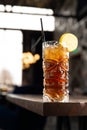 Cocktail Cuba Libre with lime and ice. Summer refreshing drink Royalty Free Stock Photo