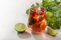 Cocktail Cuba Libre with rum, cola, mint, and lime Royalty Free Stock Photo