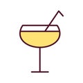 cocktail cup with yellow beverage and straw line and fill icon