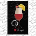 Cocktail Daiquiri with price on chalk board. Template elements for bar
