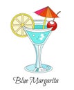 Cocktail drink, blue margarita with lemon and cherry, isolated icon Royalty Free Stock Photo