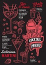 Cocktail drink menu template for restaurant with doodle hand-drawn graphic. Royalty Free Stock Photo