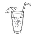 Cocktail drink with straw and umbrella in black and white