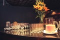 Drinks, glasses and decoration for event.