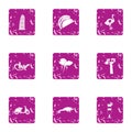 Cocktail evening icons set, grunge style