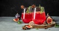 cocktail with fig, thyme in glass. Autumn detox drink. Long banner format