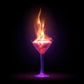 Cocktail with fire flame on black background Royalty Free Stock Photo