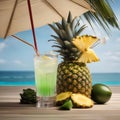 A cocktail garnished with a pineapple slice and a paper umbrella2