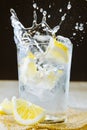 Cocktail with gin and tonic. Splashing Royalty Free Stock Photo